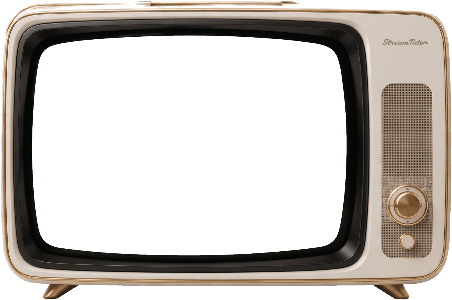 A vintage television showing StreamTutor's end-of-night recap for episode 3: tonight, 7 words, all in gold (café, toujours, demain, même, jeudi, connu, amour), and a 2-minute review tomorrow to keep them fresh